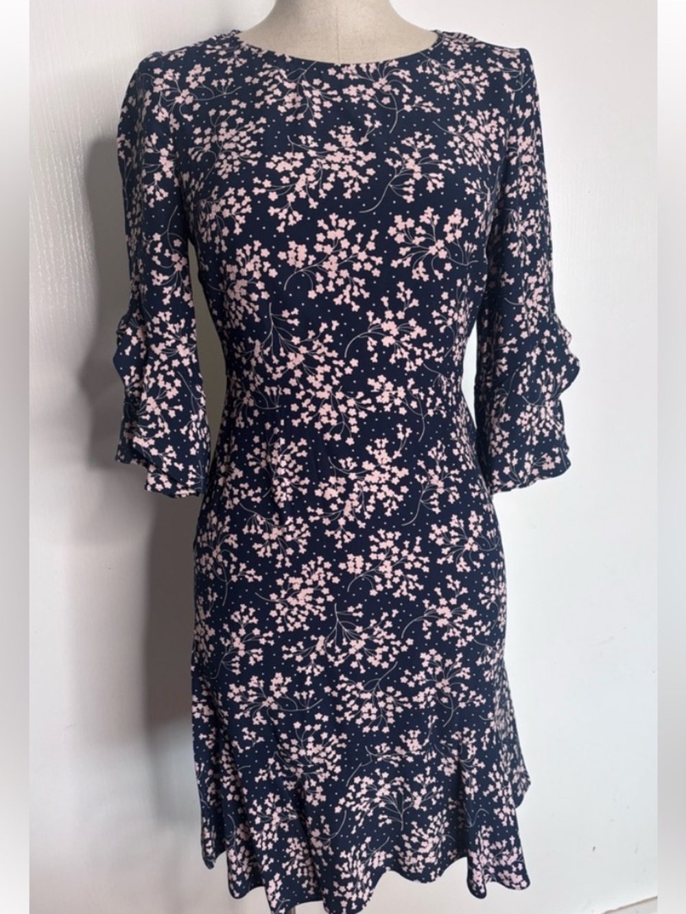 Boden Navy Dress with Pink Floral Print